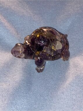 Amethyst and gold flake resin Turtle Figurine in Deep Purple